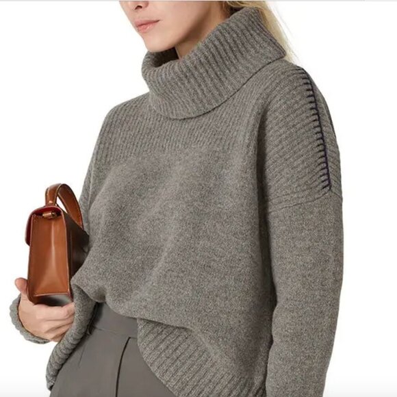 Jason Wu Sweater Wool Contrast Stitch Turtle Neck Cropped (Shrunken to a Small) - Picture 1 of 16